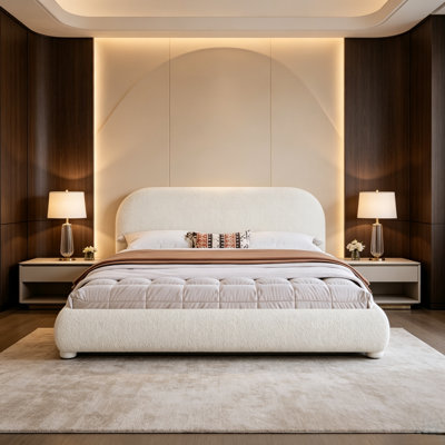 King Upholstered Platform Bed with Curved Headboard