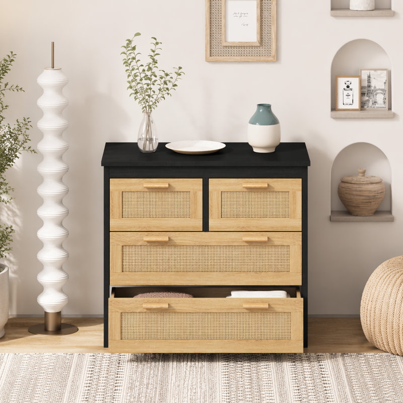 Armoire 4 tiroirs en rotin pour chambre à coucher, salon, salle à manger, couloirs, assemblage facile