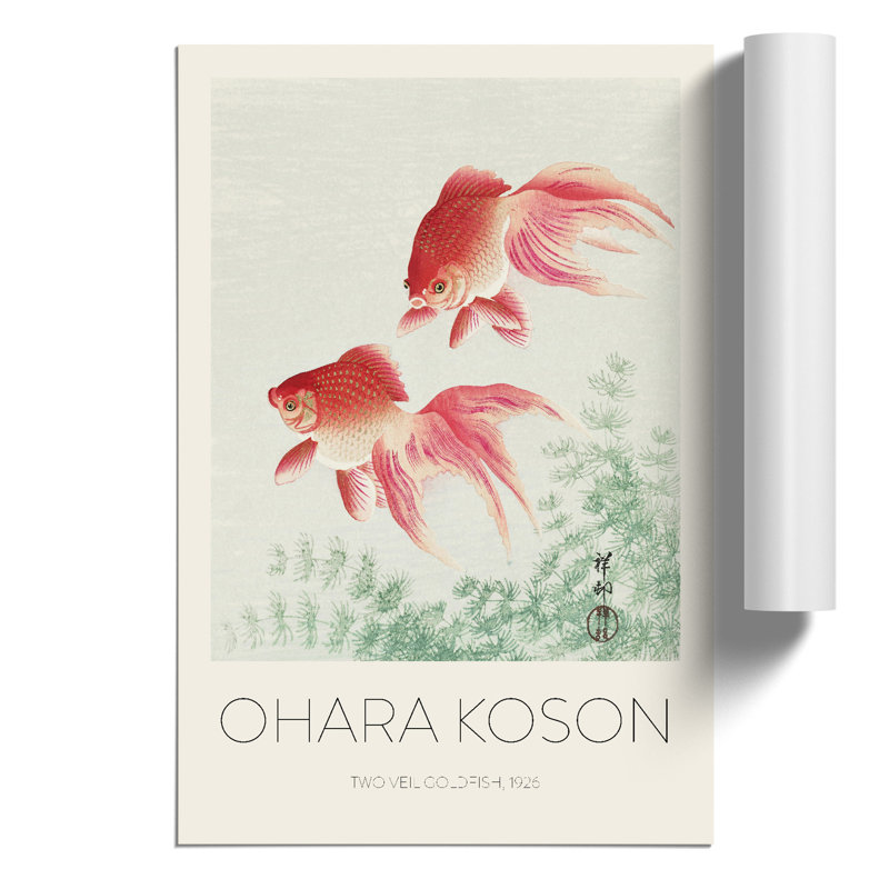 Two Veil Goldfish Print by Ohara Koson - Frameless Print, 59cm H x 42cm W x 0.1cm D