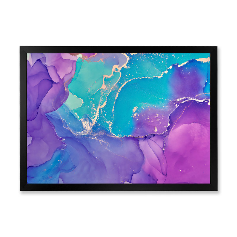 Mauve et bleu liquide Art IV - reproduction d'art moderne sur toile, H 24 po x l 32 po, Cadre photo noir
