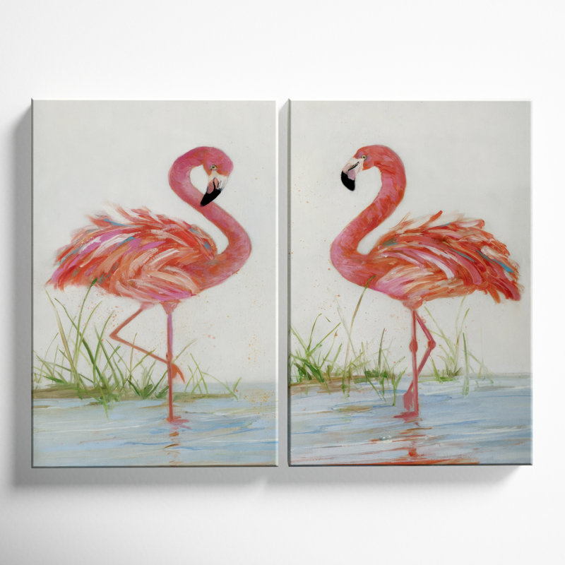 Flamingo I - ensemble de 2 peintures, H 48 po x l 64 po, Toile tendue, Sans cadre