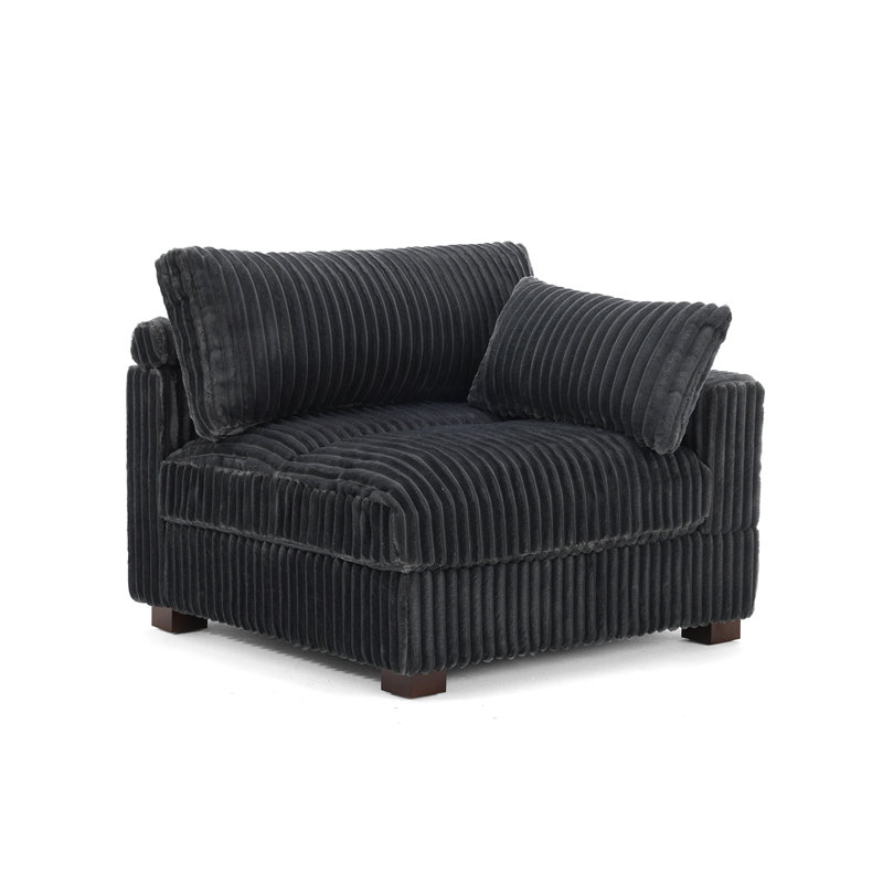 Upholstered Faux Rabbit Fur Flannel Armchair with Pillow Back, One Arm Single Chair Module Part For Sectional Sofa, Grey