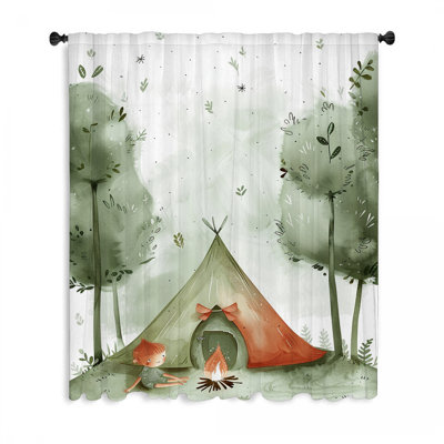 Camping Scene Window Curtains, Nature Blockout & Sheer Curtains - 1 Panel