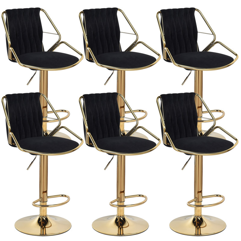 Bengiman Swivel Upholstered Velvet Adjustable Height Bar Stool, Black, 6
