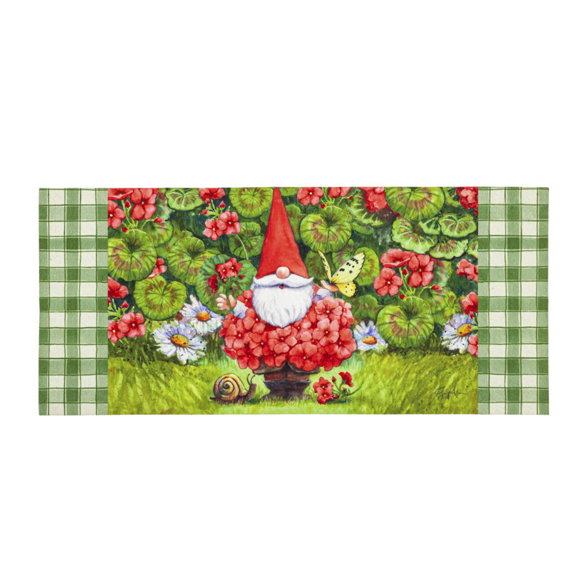 Tapis d'extérieur antidérapant 22 po x 10 po Garden Floral Geranium Gnome Sassafras