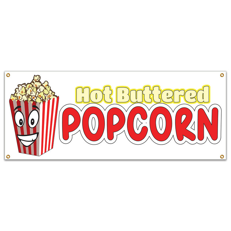 Bannière de maïs soufflé chaud beurré, H 18 po x l 48 po x P 0,1 po
