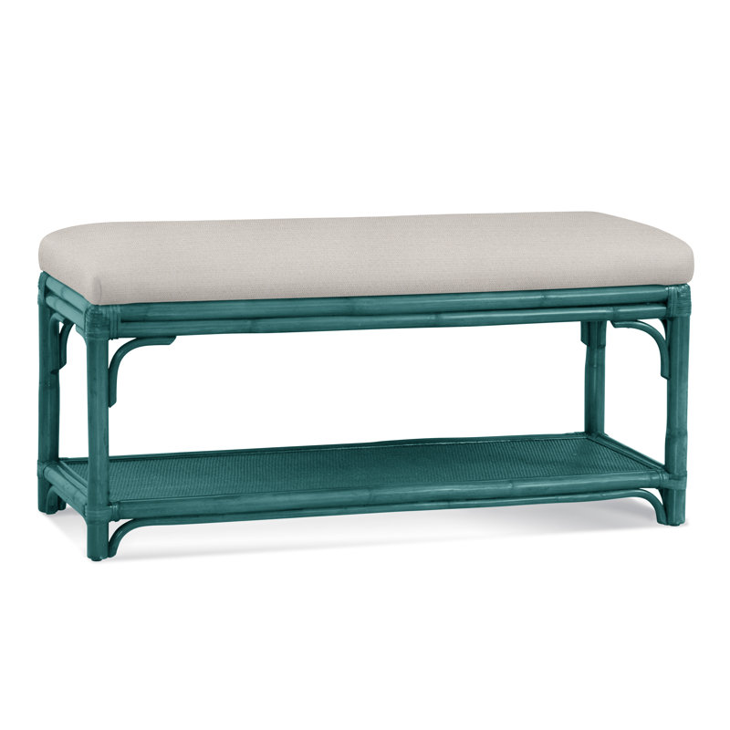 Summer Retreat Wicker Shelf Storage Bench, Celery, White Textured Performance; 0865-91