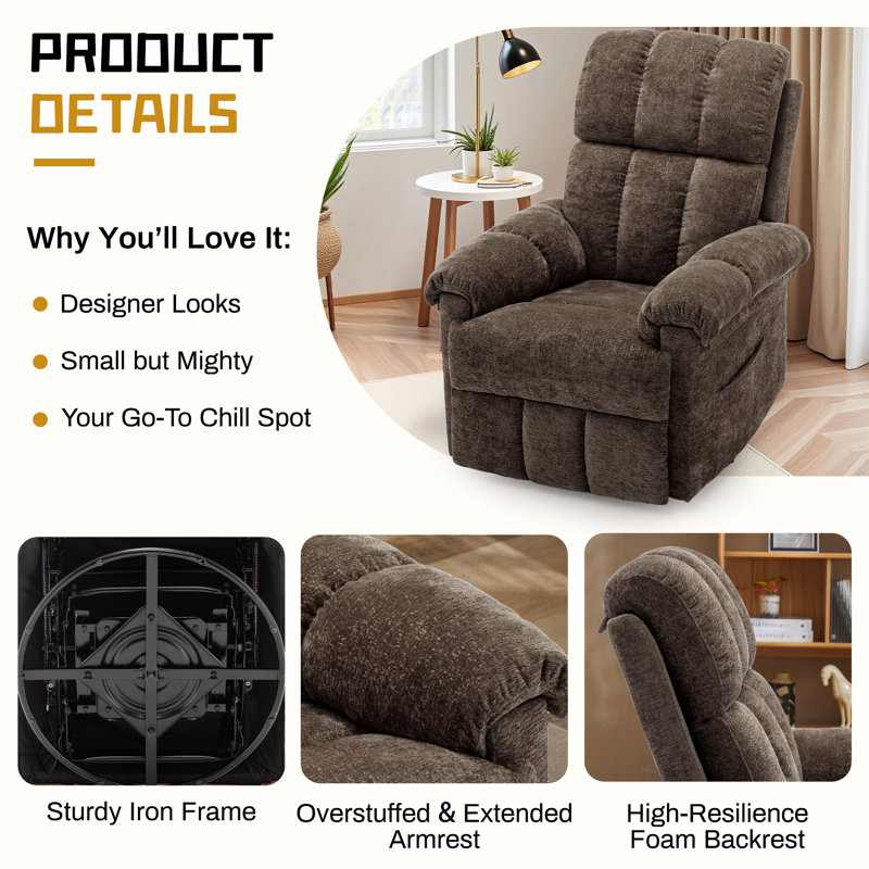 Recliner Chair,Rocker Recliners for Adults, Small Recliners for Small Spaces, Manual Recliner with Side Pockets for Living Room Bedroom