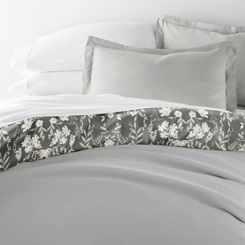 Black Floral Reversible Microfiber Full/Queen Duvet Cover Set