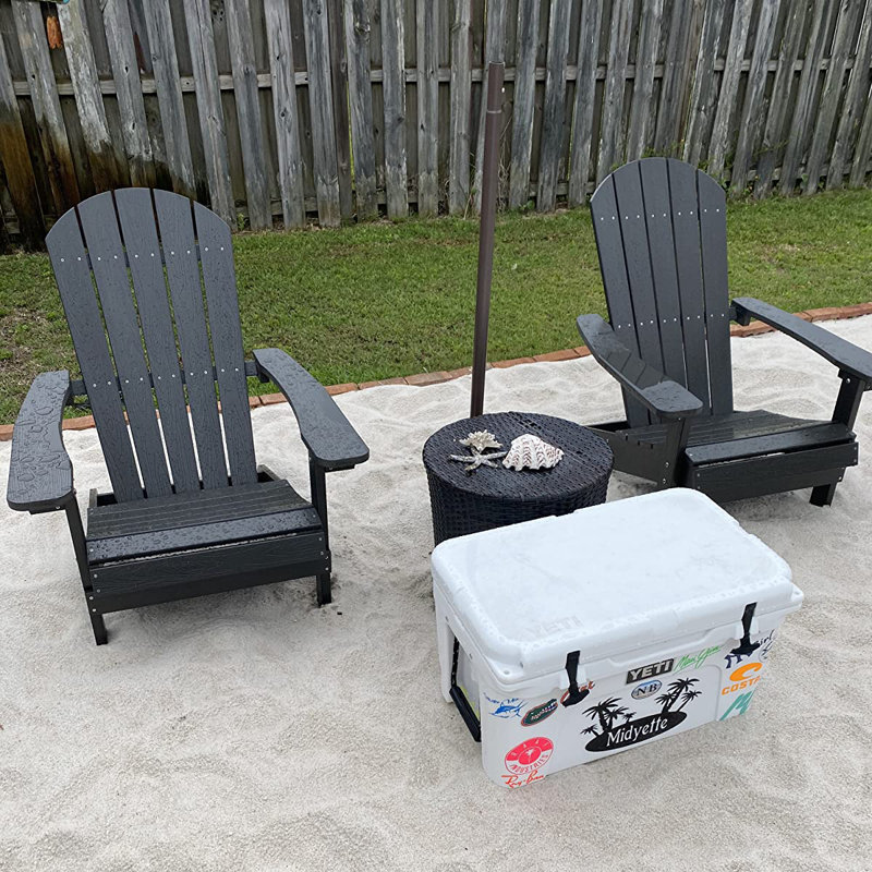 Mailloux Outdoor Folding Plastic Adirondack Chair, Black