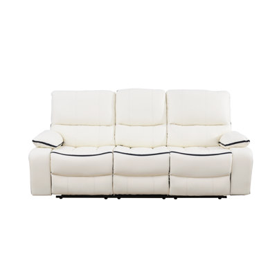 87" Premium Vegan Leather Reclining Living Room Sofa With Drop Down Table And Cup Holders by Longshore Tides