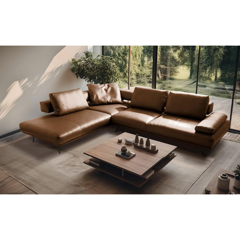 Trumansburg Power Reclining Corner Sofa in Genuine Leather, Left Hand Facing, Cognac