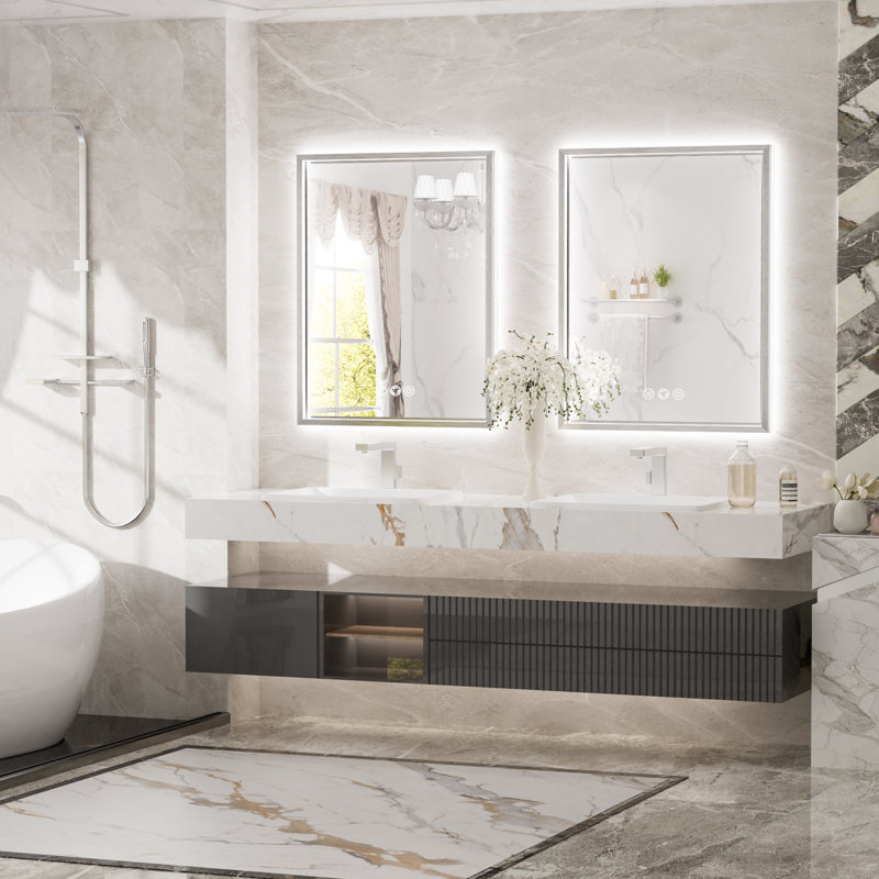 20''x28''     Frontlit & Backlit Bathroom Vanity Mirror LED Lights Fog Free Wall Mirror with Aluminum Alloy Frame, 3-Colour Temperature and Dimmable