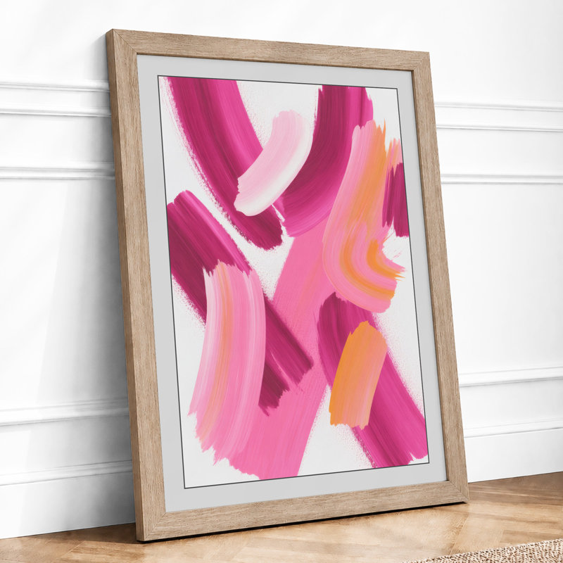 Pink Gestures Abstract - Framed Print, A3 - 42.0 x 29.7 cm, Oak