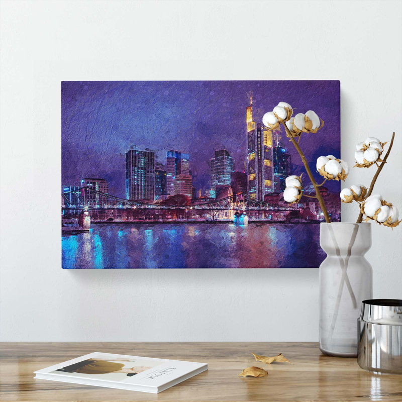 The Frankfurt Skyline In Germany At Night - Wrapped Canvas, 40cm H x 60cm W x 3cm D