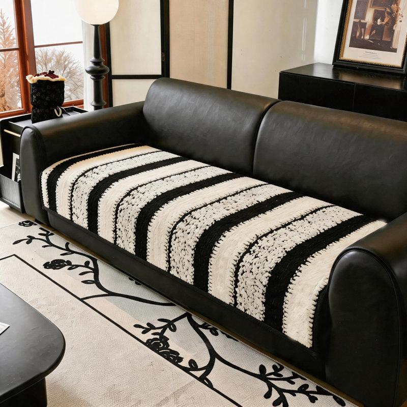 Housse de coussin texturée en forme de chenille, siège de canapé antidérapant lavable pour animaux de compagnie, Noir