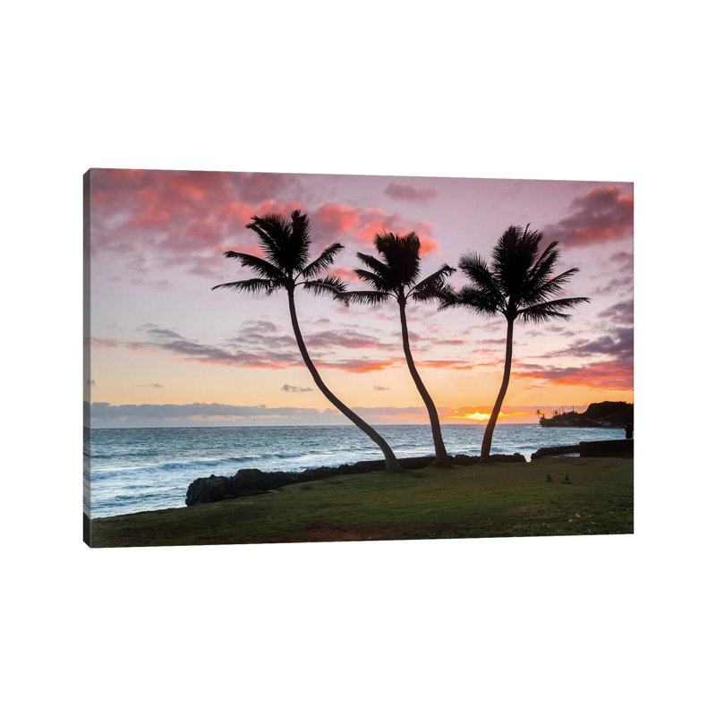 Thrre Palm Sunrise 1 Piece Wrapped Canvas Wall Art, 20.32 cm H x 30.48 cm W