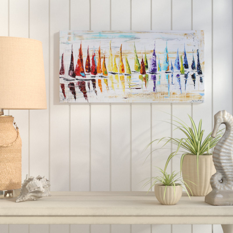 « voilier », reproduction de peinture à l’acrylique sur toile tendue, H 18 po x l 36 po
