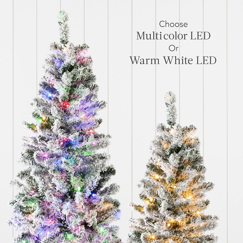 Arbre de Noël floqué au crayon, mince décoration de Noël artificielle pré-éclairée, 2 lumières blanches et multicolores, décor lumineux