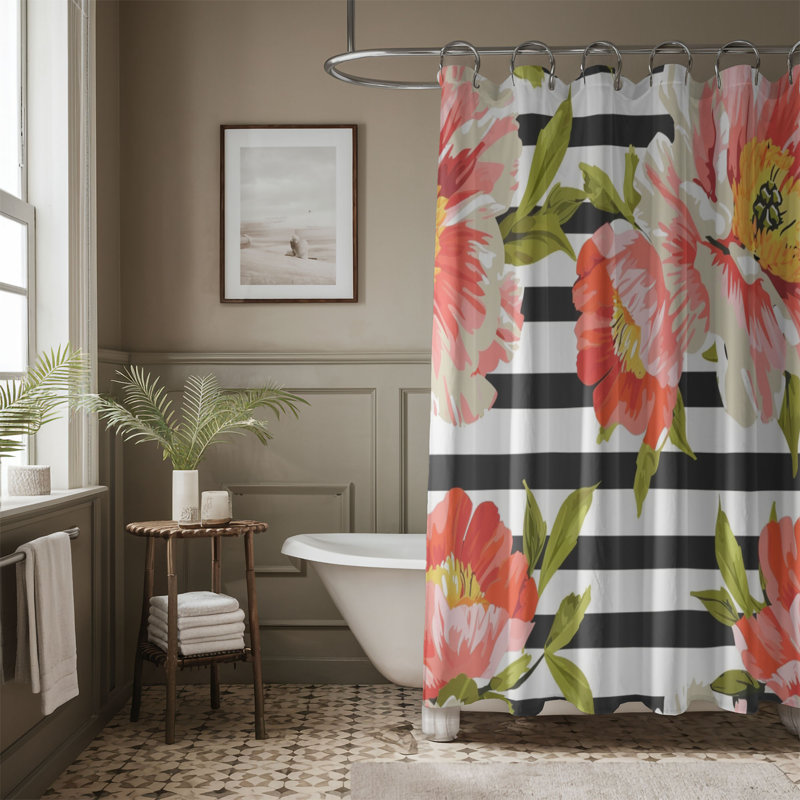 Peony Striped Art - Rideau de douche standard 1 pièce, H 74 po x l 71 po
