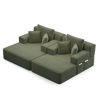 Canapé-lit surdimensionné en velours côtelé, fauteuil avec larges accoudoirs et poches latérales et coussins