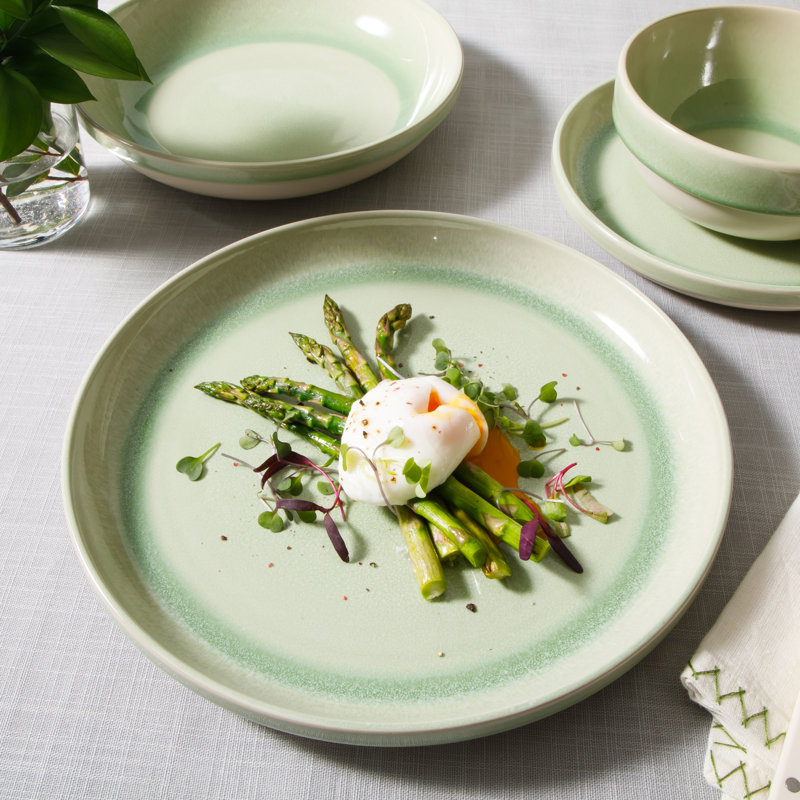 Green Ceramic 16-Piece Glossy Dinnerware Set