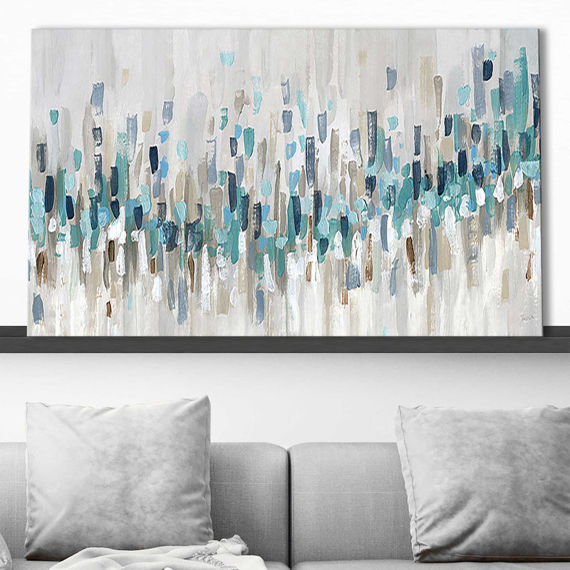 «Blue Staccato» par Katrina Craven - Peinture, Toile tendue, H 36 po x l 60 po, Sans cadre