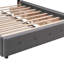 Grand lit plateforme tapissier avec tiroirs de rangement et gigogne simple TG, tissu en lin, sans sommier tapissier - gris foncé-1678684253