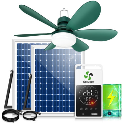 Ventilateur de plafond solaire avec mode thermostat intelligent pour l'extérieur, ventilateur solaire à auvent de 20 po pour serre