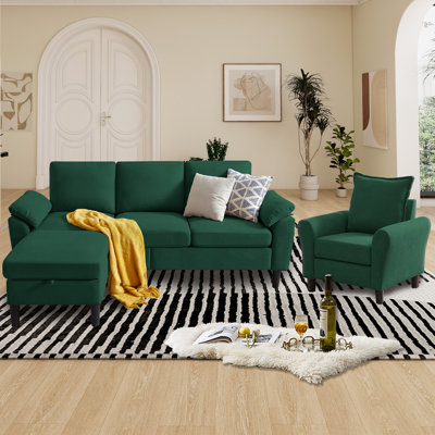 Ensemble de salon 3 pièces avec canapé et chaise de rangement Lezley