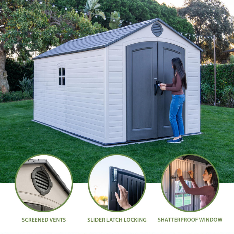 8 Ft. x 15 Ft. High-Density Polyethylene Outdoor Storage Shed with Steel-Reinforced Construction