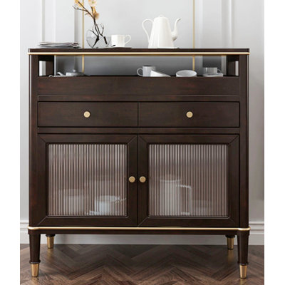 Light Luxury Style Beech Wood & Glass Accent Cabinet