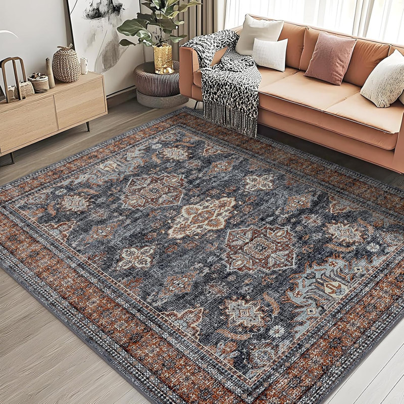 Washable Rugs Nursery Distressed Vintage Office Carpet Oriental Home Decor Low Pile Neutral Soft Area Rug Non Slip Farmhouse Floor Cover