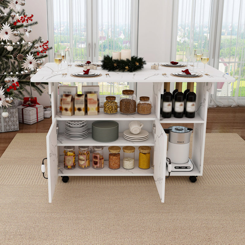Table pliante multifonctionnelle avec tablettes et roulettes de rangement, table de salle à manger pliable de 47 pouces pour les petits espaces, bureau compact pour la cuisine, dortoir, bureau (blanc)