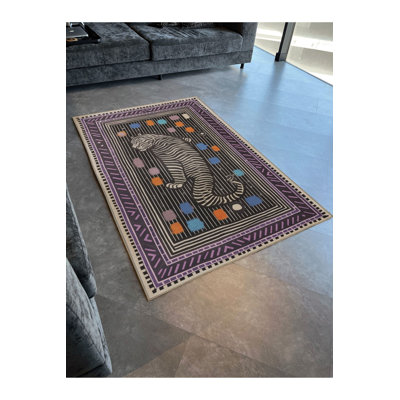 Tapis décoratif moderne mauve à motif de tigre