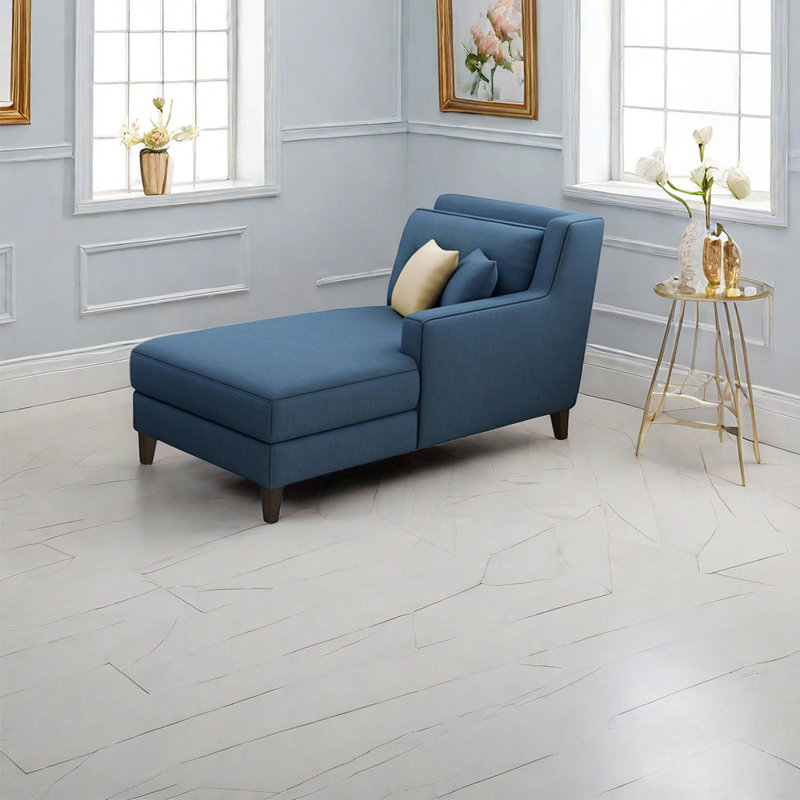 Chaise longue inclinable rembourrée en coton et lin High Elastic, Accoudoir à gauche (vu de face), Bleu
