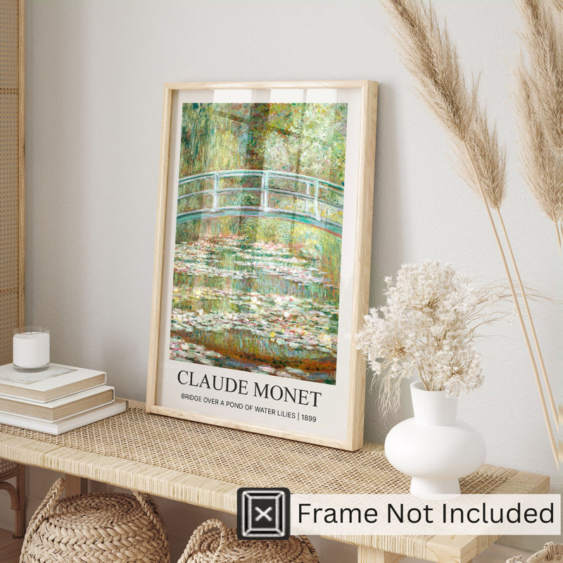 Architecture et bâtiments, pont Claude Monet au-dessus d'un étang de nénuphars, reproduction d'art classique sans cadre