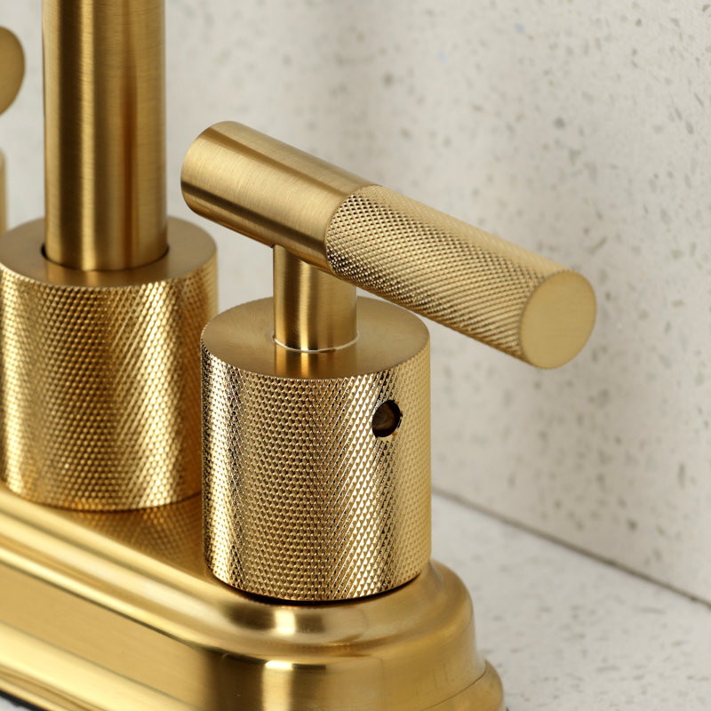 Kingston Brass Convergent Two-Handle 2-Hole Deck Mount Bar Faucet With Knurled Handle, Brushed Brass