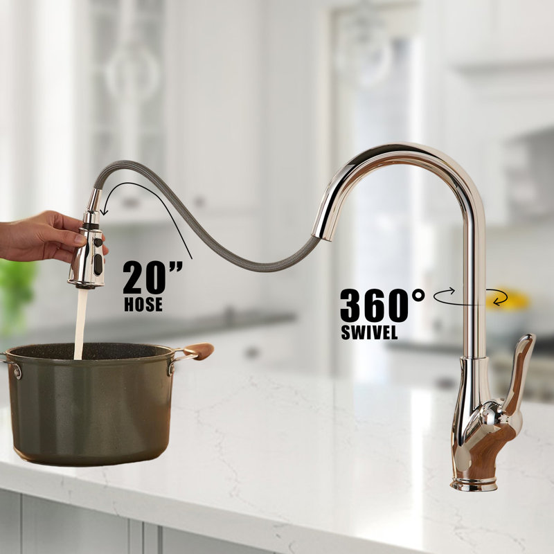 Kitchen Faucet With Pull-Down Sprayer, Kitchen Sink Faucet With Magnetic Butt Spray 3 Function, 1 Hole And 3 Holes, Chrome
