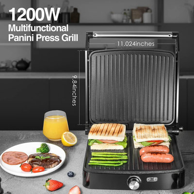 1200W Adjustable‑Temp 4‑Slice Panini Press Grill