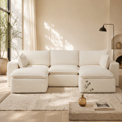 Canapé modulaire de 109,4 po, configurations en forme de U / en L / de canapé-lit / droit, velours côtelé adapté aux animaux de compagnie, aucun assemblage requis, modules légers