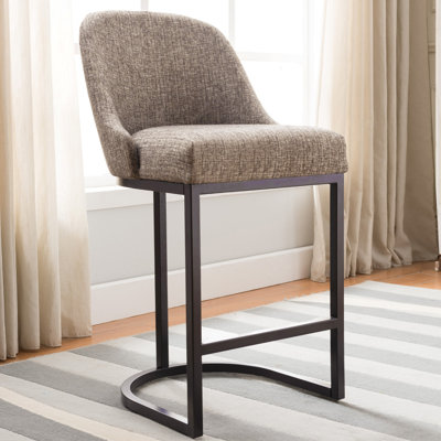 Barrelback Stool with Linen Seat and Metal Base