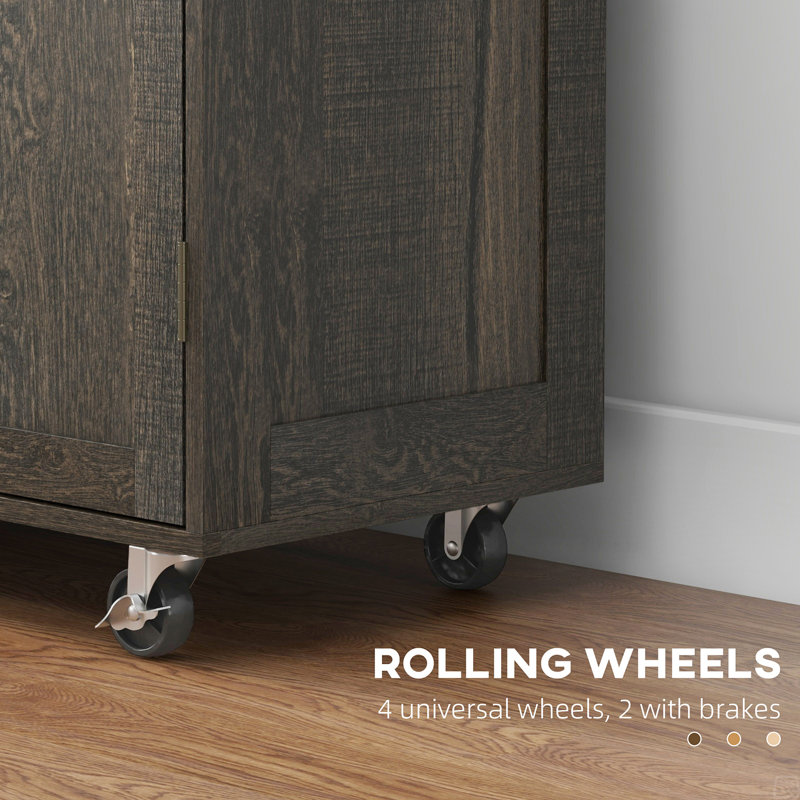 Triple-Cabinet Rolling Kitchen Island On Wheels, Kitchen Cart With Storage Shelf Adjustment, Rolling Utility Cart With Wood Top, Towel Rack, Big Drawer