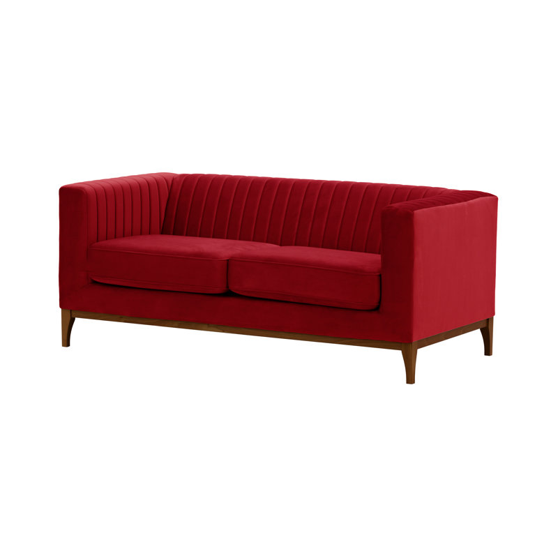 Buie Velvet Sofa, Red, Dark Oak