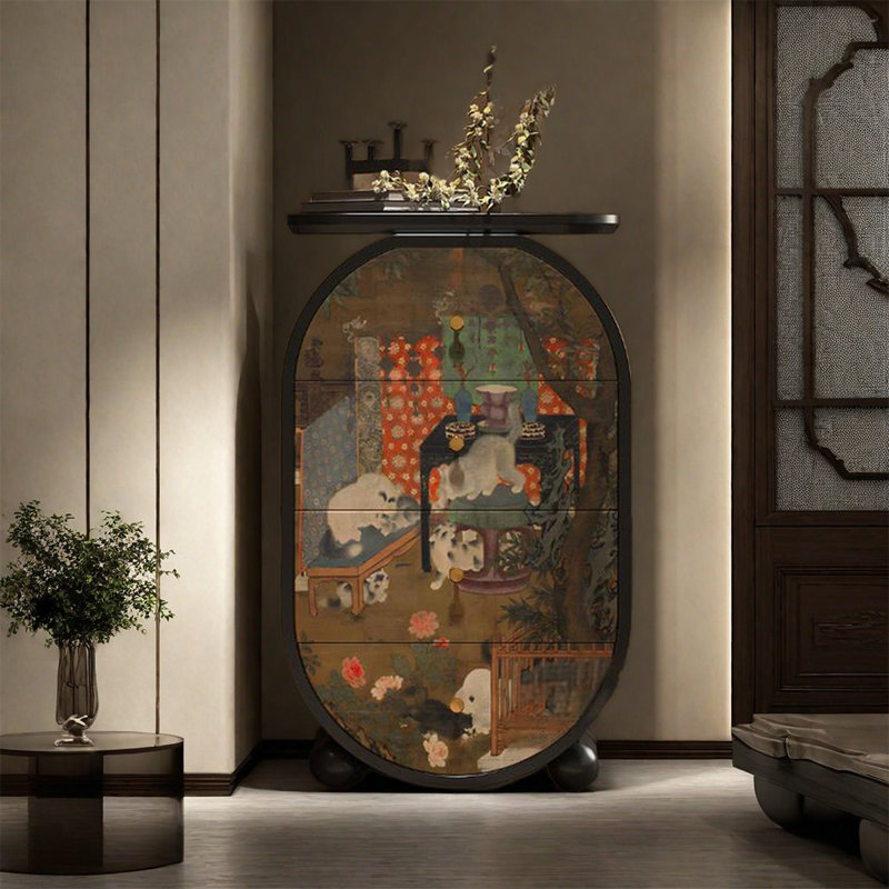 Armoire élégante à quatre tiroirs en noyer, Noir