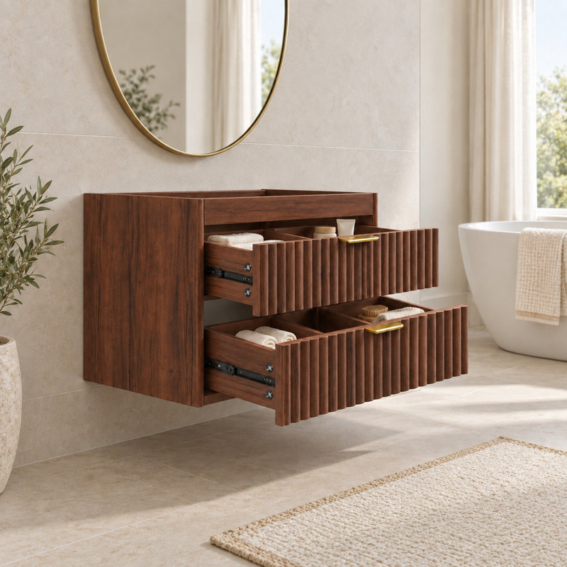Meuble-lavabo suspendu de 61 cm (24 po) sans lavabo, fixé au mur, pour salle de bain - Brun, Brun, 24"