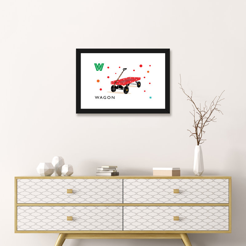 «W Is for Wagon» - impression, Blanc, H 16 po x l 24 po x P 1 po, Papier encadré noir