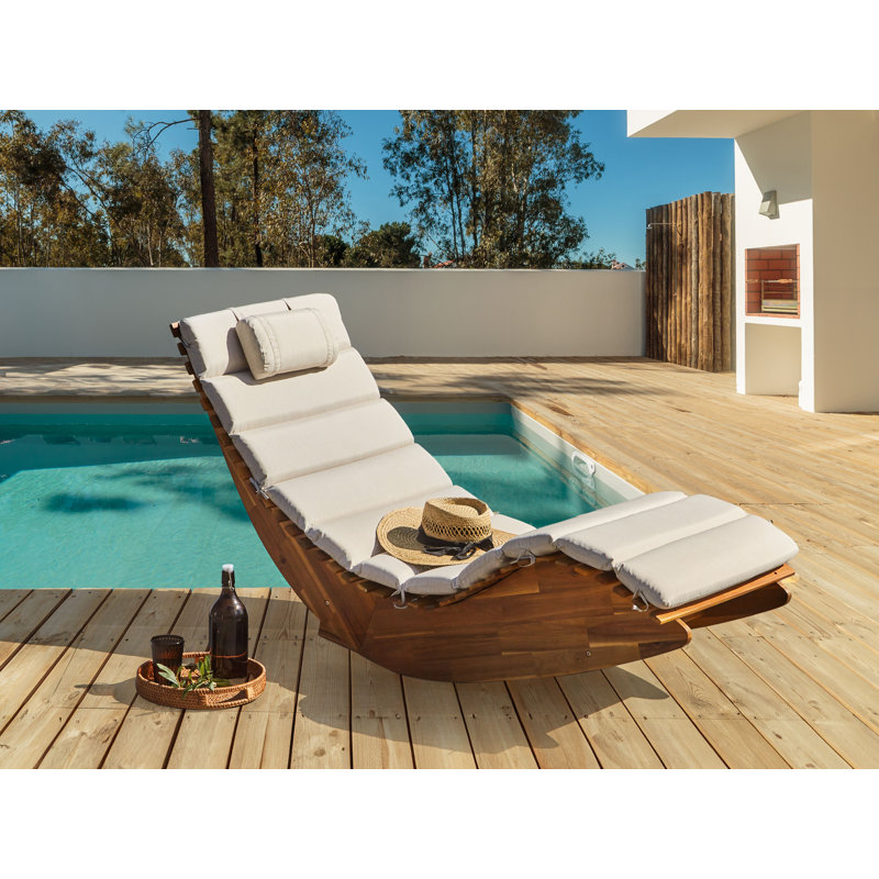 BRESCIA PREMIUM 176cm Long Acacia Single Chaise with Cushions, Beige