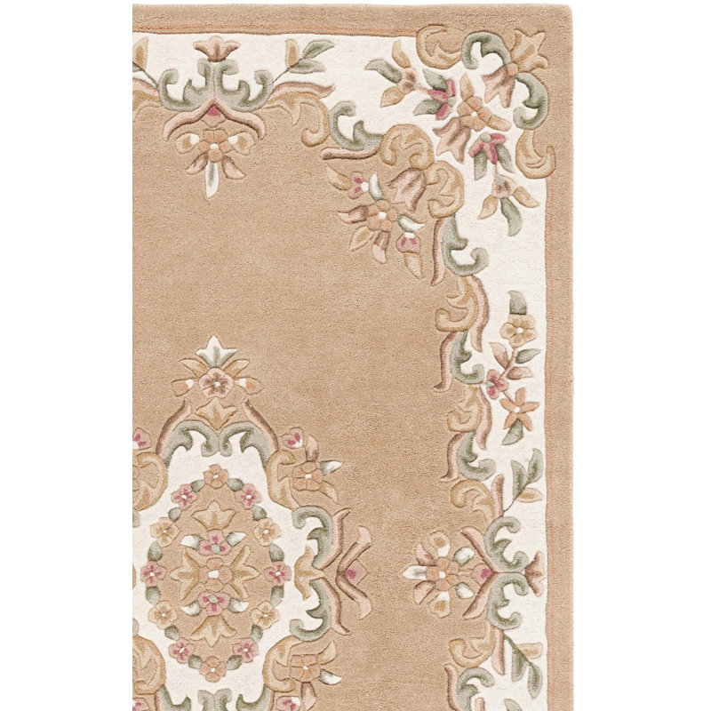 Stenger Hand Tufted Wool/Cotton Floral Rug in Ivory/Beige, Square 6'