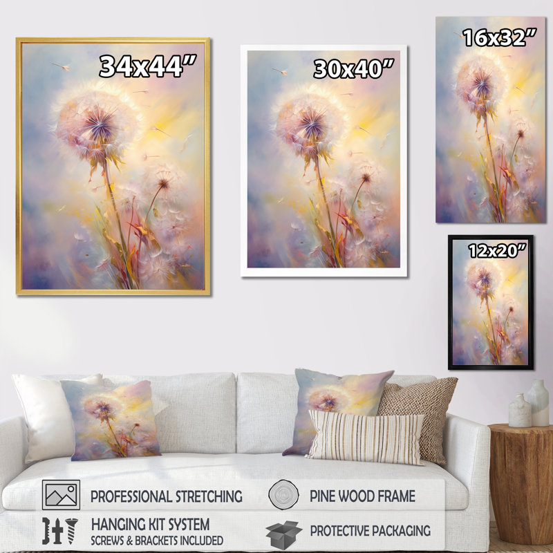 Impression romantique sur toile pissenlit mauve «Lowleaf», H 40 po x l 30 po x P 1,5 po, Toile tendue